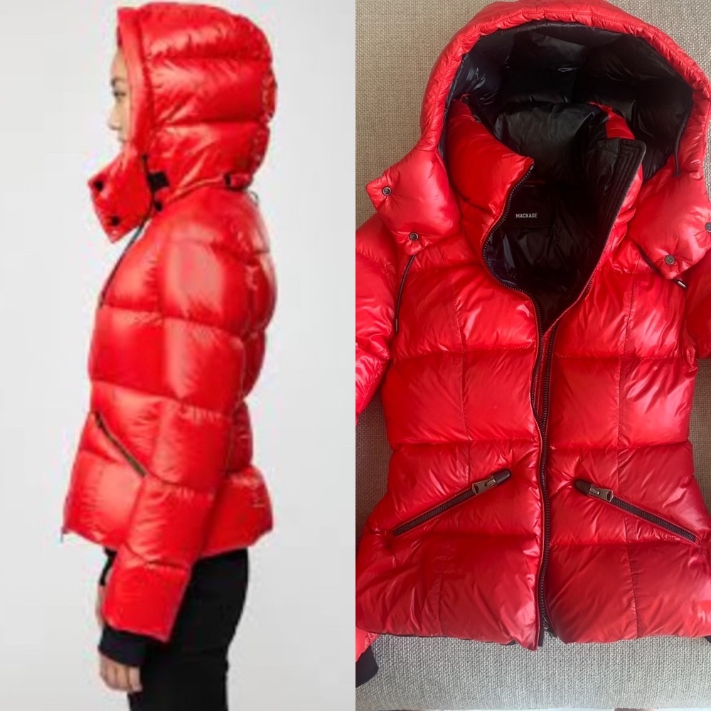 Mackage Red Madalyn Down Jacket with Removable Hood, Small